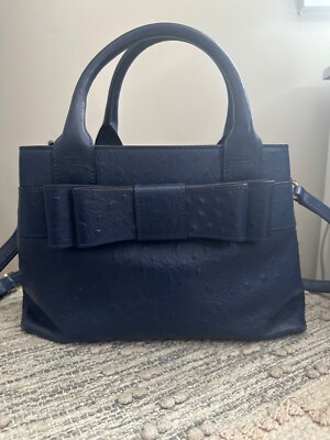 Kate Spade Navy Handbag Leather Ostrich Print
