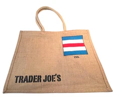Trader Joes Reusable Jute Large Shopping Tote Bag C Charlie Flag - Retired