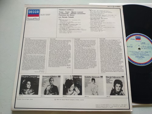 Franco Corelli Tosca Faust Renata Tebaldi DECCA 9-42021 - LP 12" Vinyl VG/VG - Picture 3 of 4