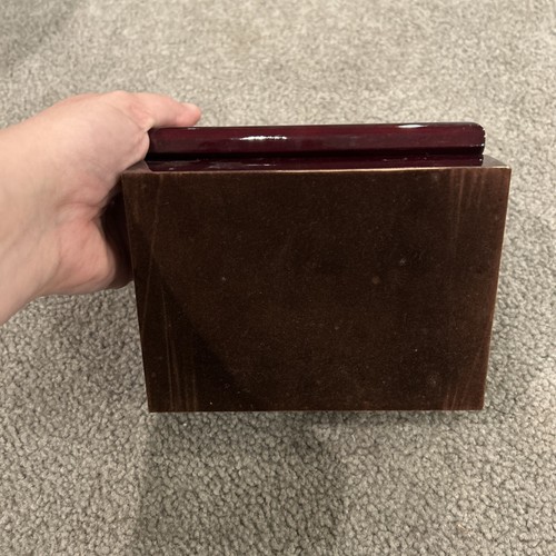 Vintage Cherry Wood Clamshell Travel Jewelry Box with Mirror - Picture 5 of 8