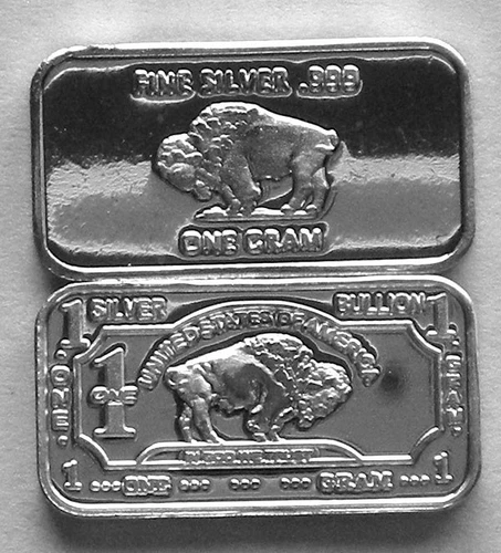 (50) 1 GRAM .999 PURE SILVER BUFFALO BARS b7