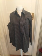 Mens Taylor Wright Size 17.5 Black/Grey Striped Long Sleeved Shirt