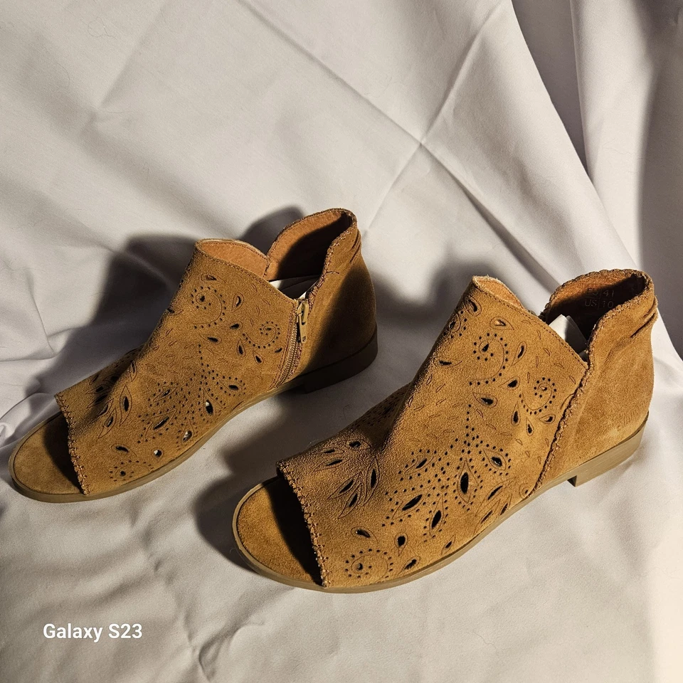 Coolway Botines con Cremallera al Tobillo Gamuza Beige Tostado Puntera Abierta EU 41 Mujer’s 10 Foto 3 de 4