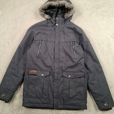 Columbia Jacke Herren XL grau Kapuze Mantel Parka Winter Outdoor Kunstfell Ski