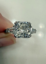 Stunning 2ct Cushion Cut  Baguette Sterling  Cubic Zirconia Ring Size 8
