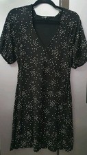 Next Black Spotty Wrap Jersey Skater Dress UK10 EU38 US6 Womens Polka Dot Floral