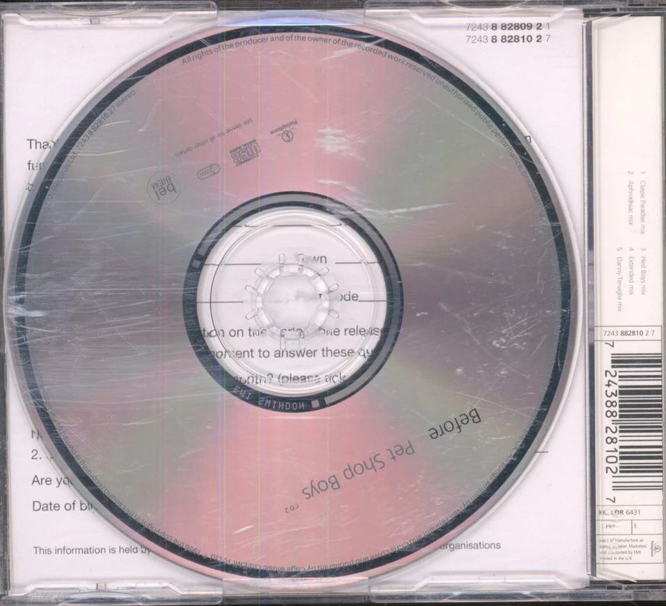 Pet Shop Boys Before CD UK Parlophone 1996 single. Has info sticker on front - Image 2 of 2