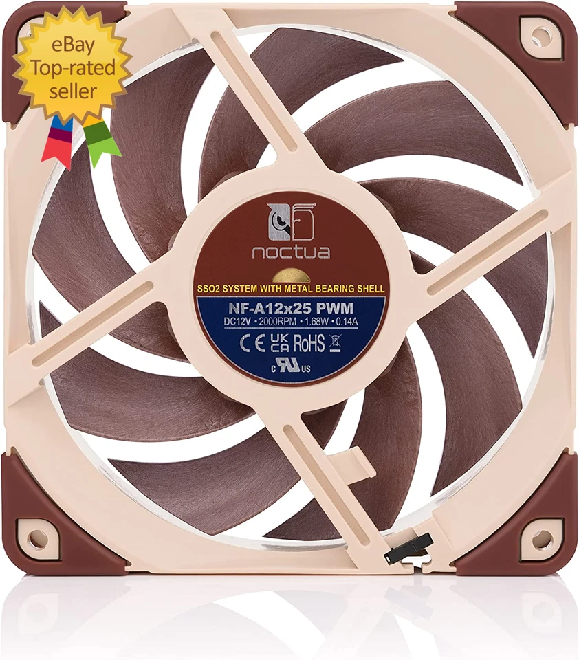Ventilador silencioso premium Noctua NF-A12x25 PWM, 4 pines (120 mm, marrón) Foto 3 de 4
