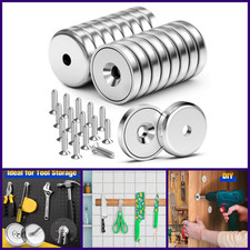 Magnets with Holes 16 Pack 40LBS Strong Rare Earth Cup Magnets with Stainless
