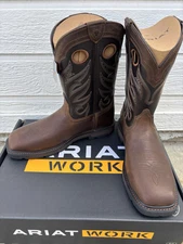 Ariat Groundwork Steel Toe Mens Sz 9.5 D Bitter Brown Wide Square Toe Work Boots