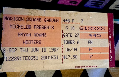 BRYAN ADAMS & THE HOOTERS - 18. JUNI 1987 - MADISON SQUARE GARDEN - TICKET - Bild 1 von 2