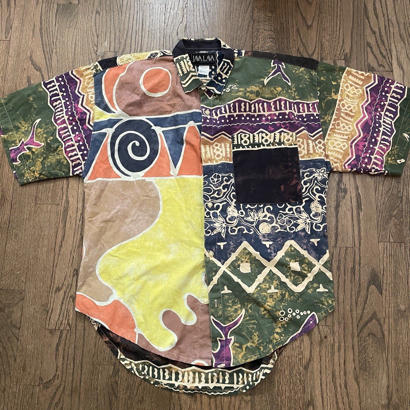 Vintage 90’s Java Lava Batik Dye Patchwork Button… - image 1