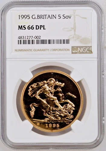 Great Britain 1995 Gold 5 Pounds Sovereign Elizabeth II NGC MS66 Mintage-1000