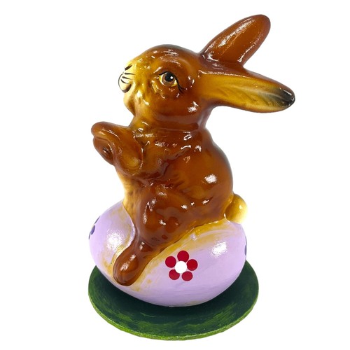 Ino Schaller Easter Bunny Rabbit on Purple Egg German Paper Mache 4.25 inch New - Picture 3 of 10
