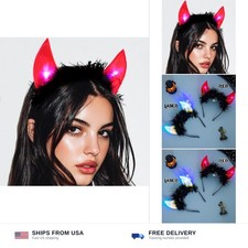 Light Up Devil Horns Headband LED Black Demon Costume Accessory Adult