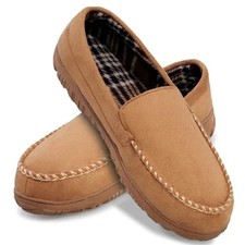 Mens Slippers Microsuede Moccasin Memory Foam House Shoes 10.5 Beige