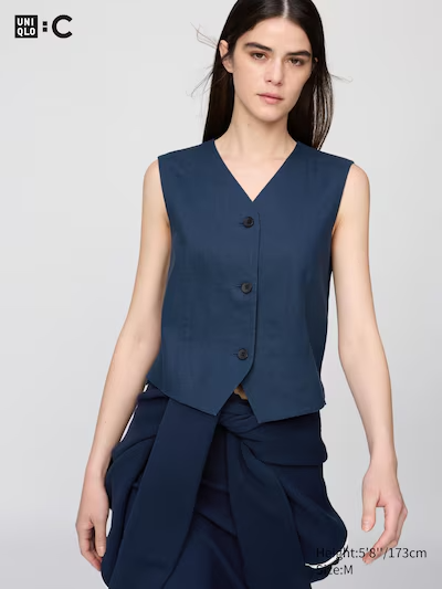 Uniqlo Premium Linen Vest Blue Small