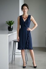 J.Crew Women's navy blue sleeveless ruffle wrap midi dress. Size Cd