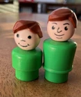 Vintage Fisher Price Little People Rare HTF Dad & Son Green Bodies Brown Hair