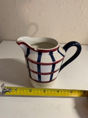 Antique French Ceramic Pitcher Béarn Check Tricolore HBCM Creil Montereau
