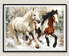 Horses in the Snow - Chart Counted Cross Stitch Patterns Needlework DMC Color