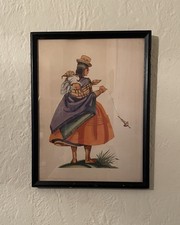 Hilo para hacer chola estampado vintage enmarcado pavo real de Ada Bolivia crucero MenuArt