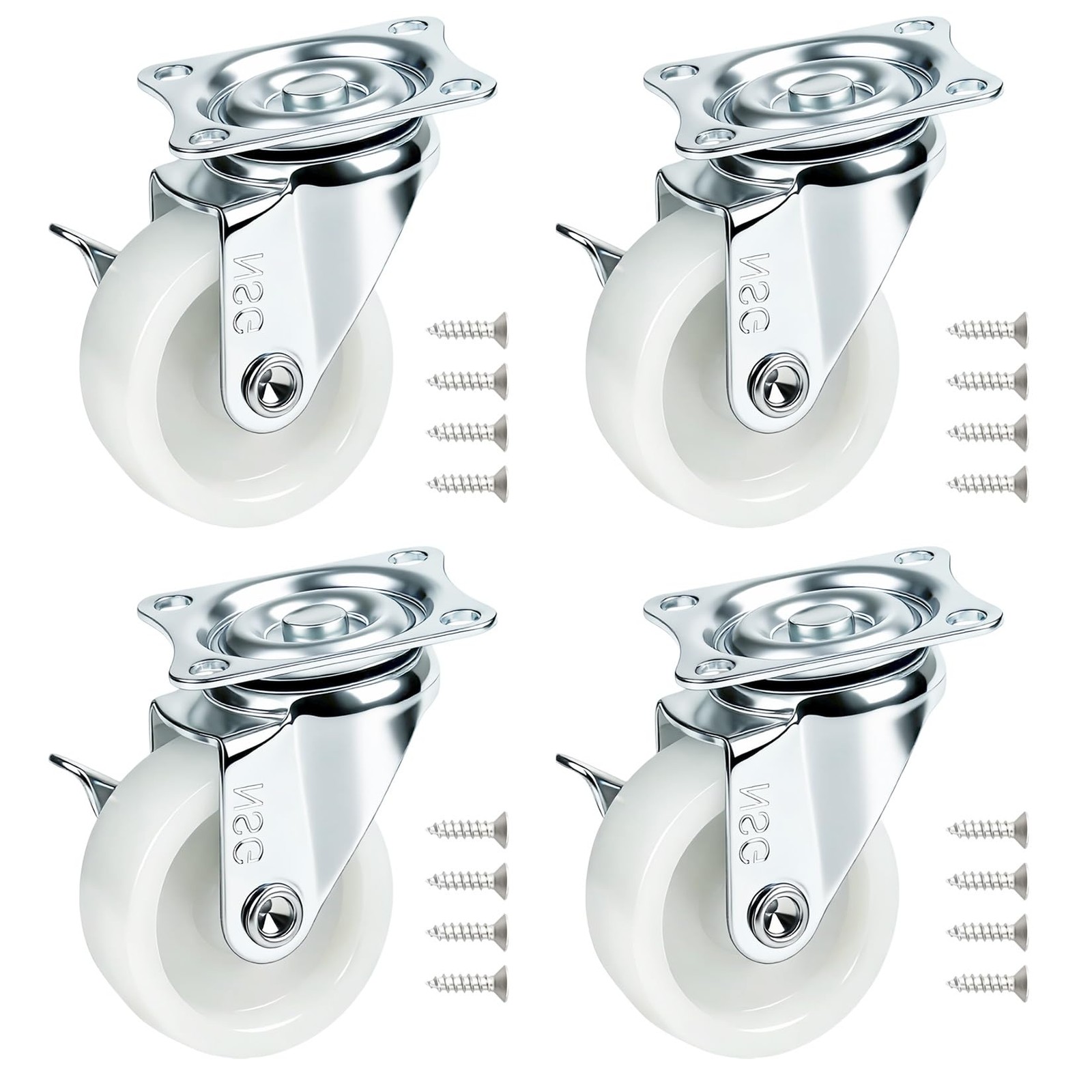 38mm Castor Wheels,4 Pcs Nylon Heavy Duty Moving Caster Wheels, Swivel White