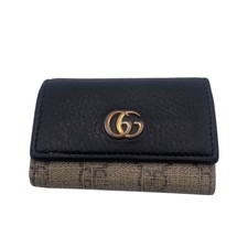 GUCCI Double G Bicolor Key Case Black Leather GG Supreme 456118 17WAG 1283