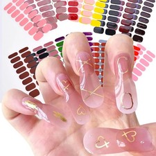 16 Tips Semi Cured Gel Nail Stickers Solid Colour UV Nail Wraps Long Lasting