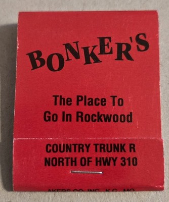 BONKER'S Bar Manitowoc Wisconsin WI Rockwood Vtg Unused Matchbook B12