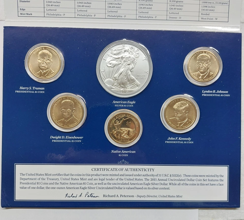 2015 US Mint Annual Uncirculated Dollar Coin Set includes Silver American Eagle - Image 3 of 4