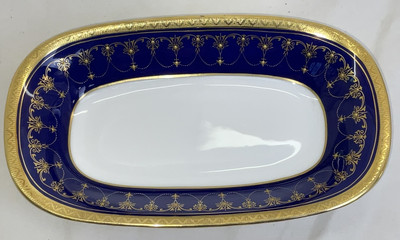 Royal Worcester Imperial Serving Bowl 8 x4 3/4  22 K Raised Gold Cobalt ++READ
