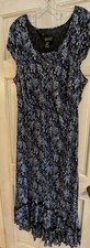 26/28 Vintage Lane Bryant Silk Bias Cut Maxi Dress Blue, Ruffle Lace Hem Hi Low