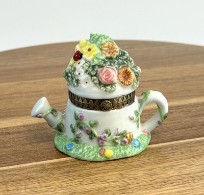 Porcelain Hinged Trinket Box Herco Floral Teapot