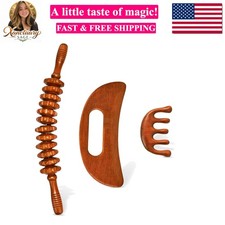 3-in-1 Wood Therapy Massage Tools Wooden Gua Sha Lymphatic Drainage Massager ...