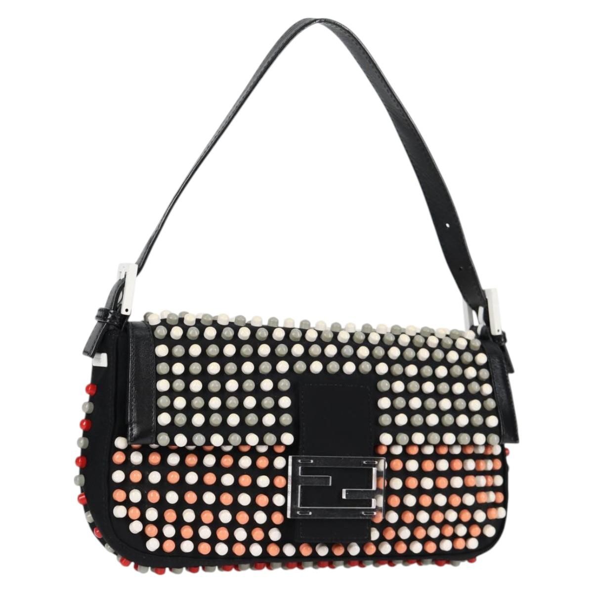 FENDI Mamma Baguette Shoulder Bag Nylon Black Gold Auth 119240SM