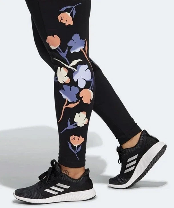 Adidas Mujer Negro Con Multicolor Floral Leggings Talla XL Foto 2 de 4