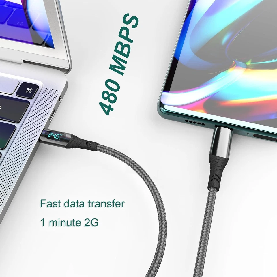 Thunderbolt 4 USB-C 4.0 Cable Charger Data 40Gbps PD 240W 8K Video Display Lot - Image 3 of 4