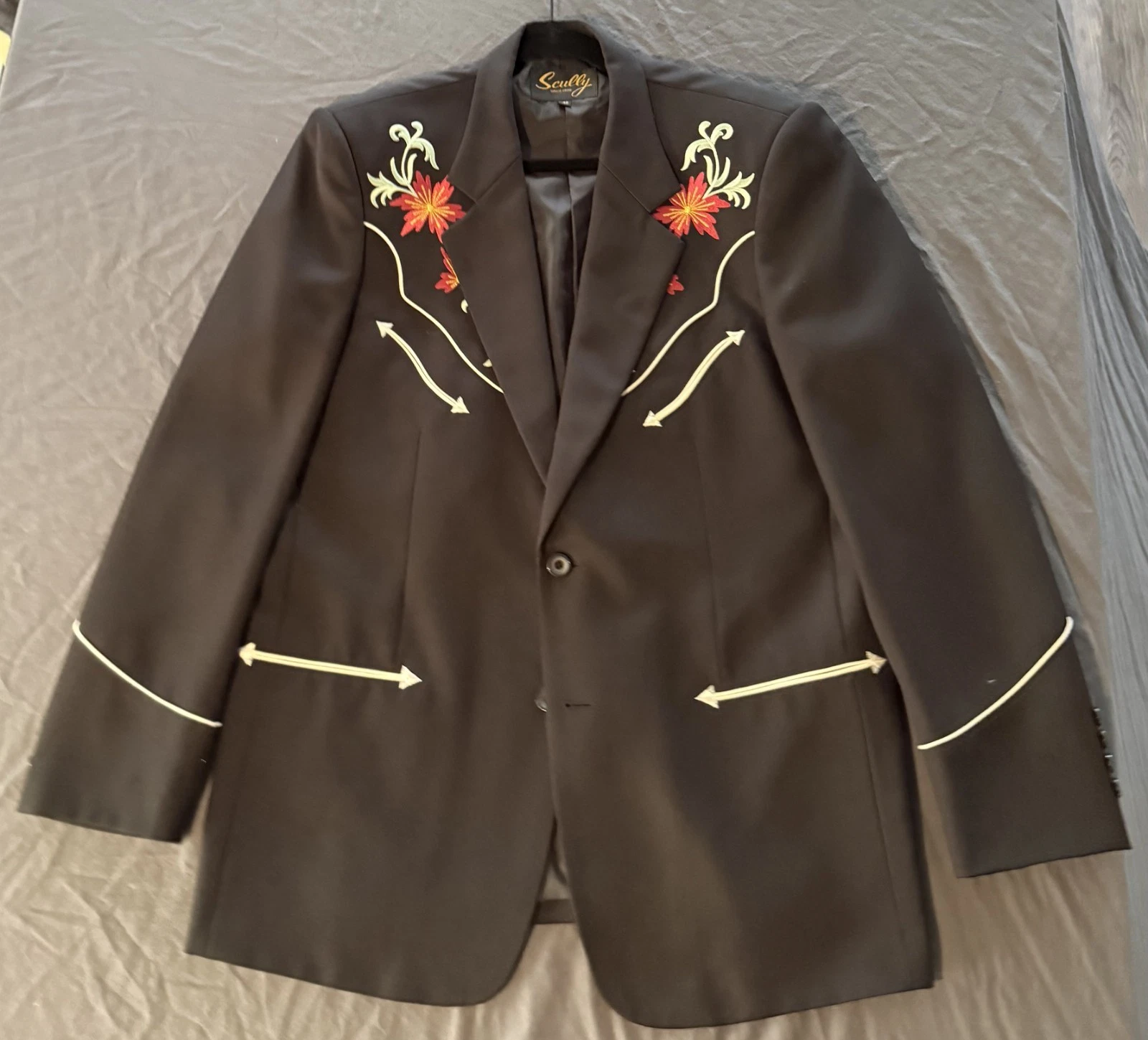Scully Western Blazer Jacket Mens 42 Black Embroidered Floral Rodeo Cowboy Suit image 6