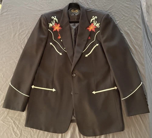 Scully Western Blazer Jacket Mens 42 Black Embroidered Floral Rodeo Cowboy Suit image 6