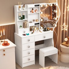 Vanity Table 10 Led Lights Mirror 5 Drawers Makeup Dressing Desk with Stool Set