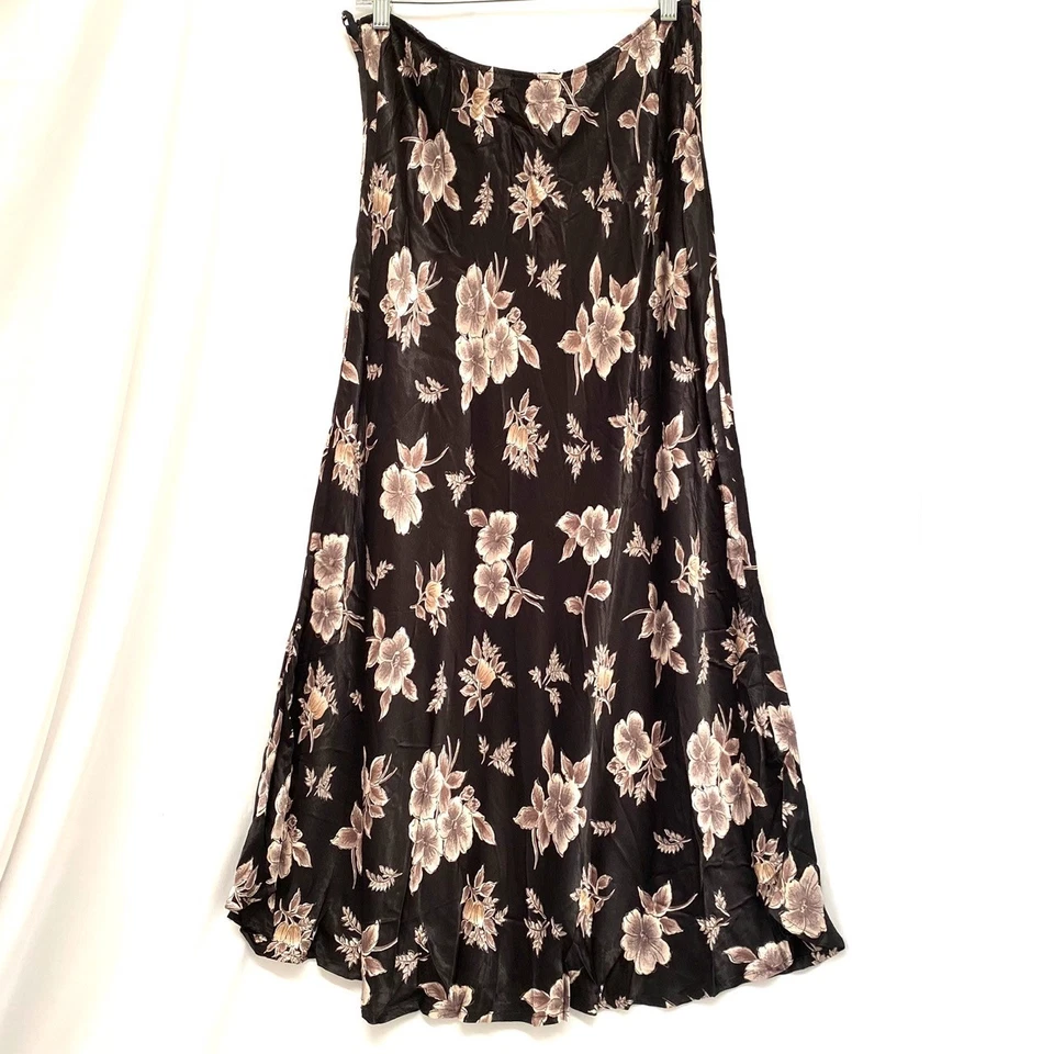 复古 Mixit Y2K 花卉缎面长裙,尺寸 14 Grunge Whimsigoth 90 年代黑暗仙女 — 第 2/4 张图片