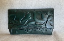 PATRICIA NASH Teal Green Spring Floral Deboss Terresa Tri-Fold Leather Wallet
