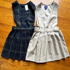 French Toast Girls Uniform Jumper Dress Lot 2 Size 6 Plaid Pleated Navy Khaki