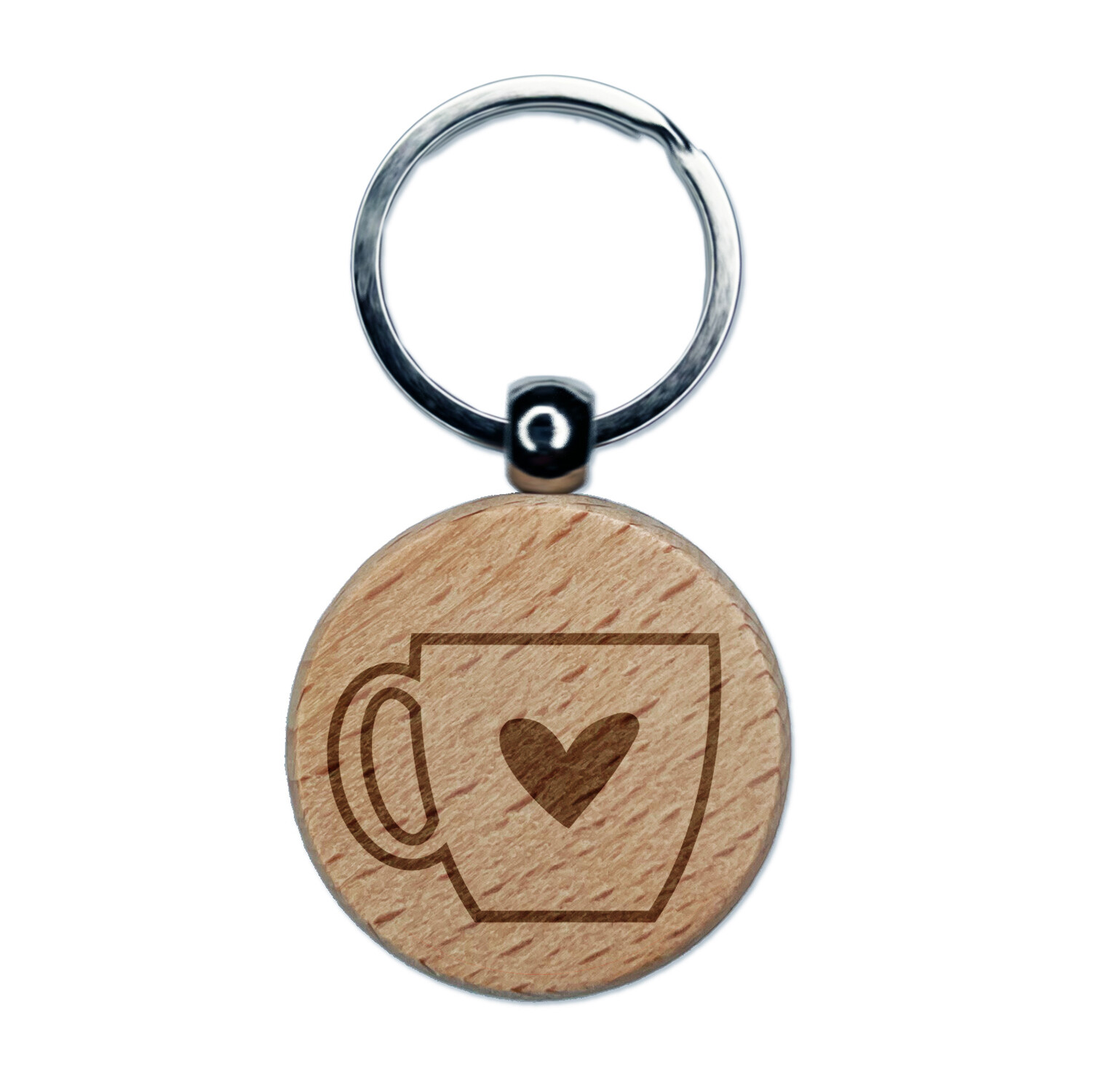 Engraved Wood Coffee Love Mug Cup Outline Keychain Charm  