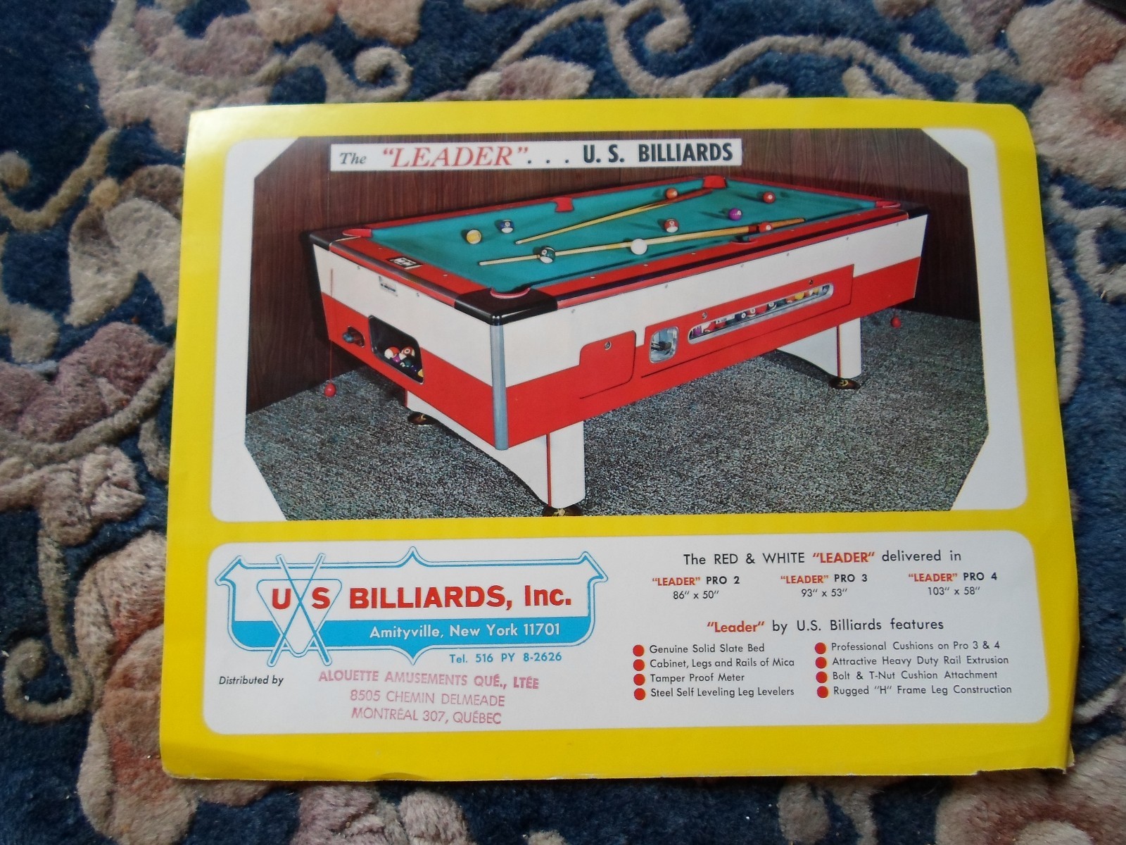 Original Vintage Pool Table CoinOp Promo Flyer by US Billiard eBay