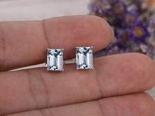 1Ct Lab-Created Aquamarine Solitaire Stud Women Earring 18K White Gold Plated