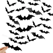120 Pcs 3D Halloween Bats Decorations with Glow In The Dark Eyes Wall Decor