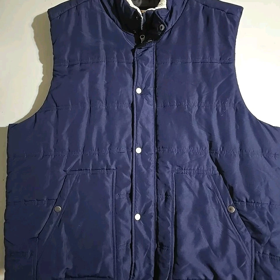 Chaleco acolchado tallado con volantes para hombre talla XXL azul con bolsillos en el cuello cremallera completa y broche de presión Foto 4 de 4