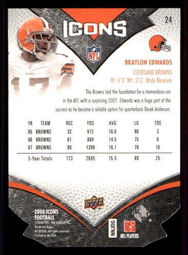 2008 Upper Deck Icons Gold Die Cut #24 Braylon Edwards /75 - Picture 2 of 2